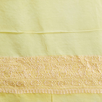 Yellow rangkat style banaras georgette saree with contrast floral zari border