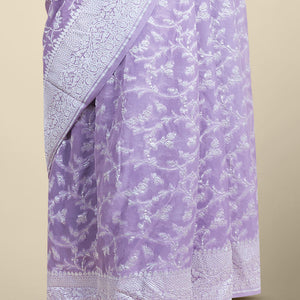Lavender  floral jacquard banaras georgette saree with self intricate zari border