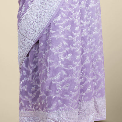 Lavender  floral jacquard banaras georgette saree with self intricate zari border