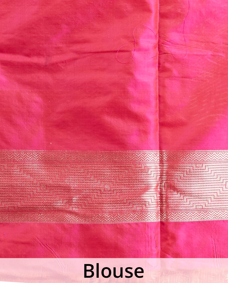 Pink geometric zari design banaras silk saree with self geometric zari border