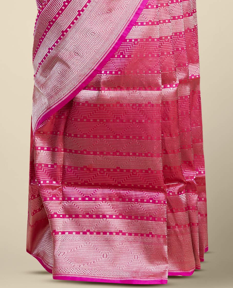 Pink geometric zari design banaras silk saree with self geometric zari border