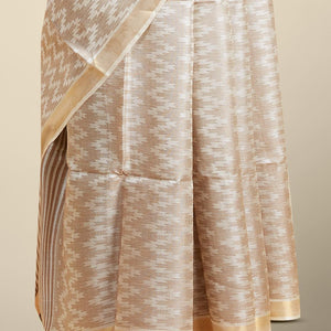 Cream zig zag striped design tusser silk saree with self zari border