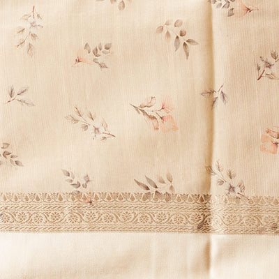 Sandal floral buttas tusser printed silk saree with contrast floral printed border