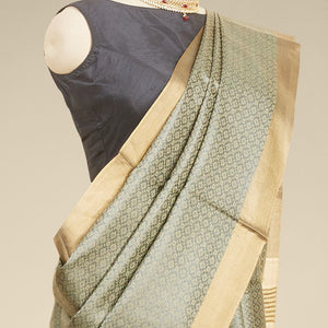 Black argyle design tusser silk saree with self zari border