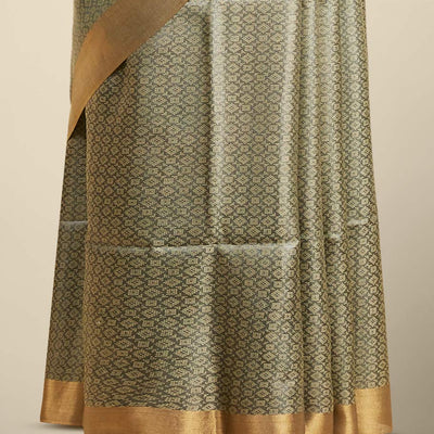 Black argyle design tusser silk saree with self zari border