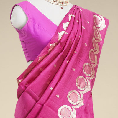 Purple floral buttas banaras silk saree with self floral buttas border