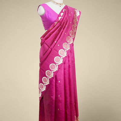 Purple floral buttas banaras silk saree with self floral buttas border