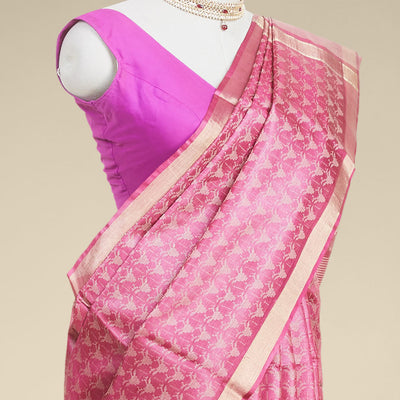 Purple intricate zari design tusser silk saree with self zari border