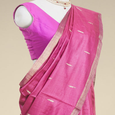 Purple floral tusser silk saree with self zari border
