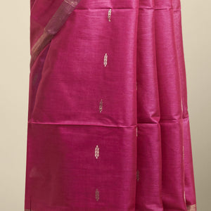 Purple floral tusser silk saree with self zari border