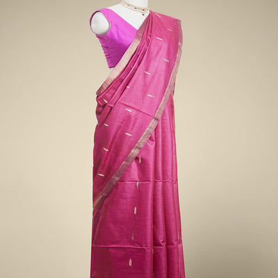 Purple floral tusser silk saree with self zari border
