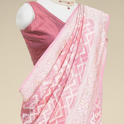 Maroon geometric jacquard banaras crepe saree with self floral zari border