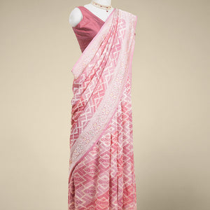 Maroon geometric jacquard banaras crepe saree with self floral zari border