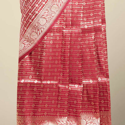 maroon striped zari design kathan silk saree with self floral border