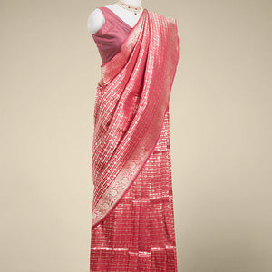 maroon striped zari design kathan silk saree with self floral border