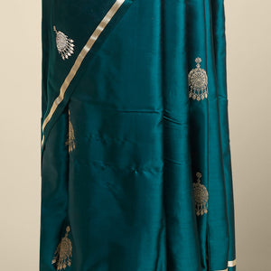 Green buttas kathan silk saree  with self zari border