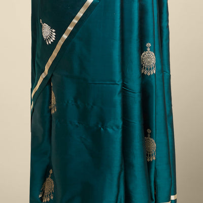 Green buttas kathan silk saree  with self zari border