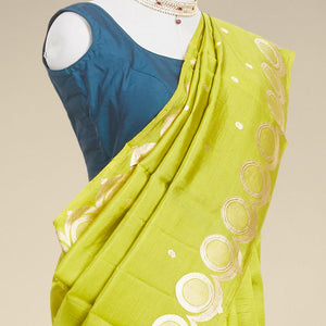Green floral buttas banaras silk saree with floral buttas border