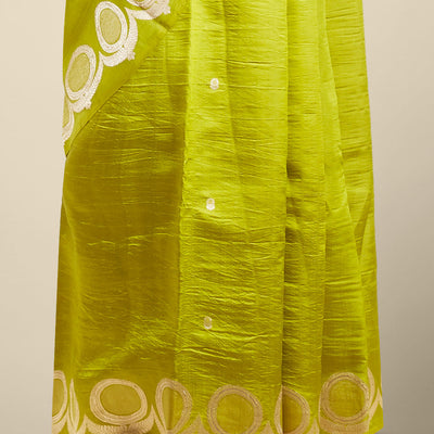 Green floral buttas banaras silk saree with floral buttas border