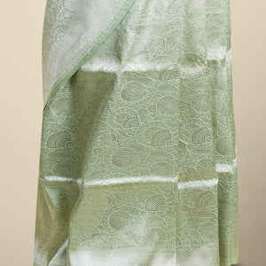 Green floral jacquard kathan silk saree with self-intricate zari border