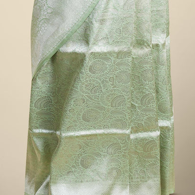 Green floral jacquard kathan silk saree with self-intricate zari border