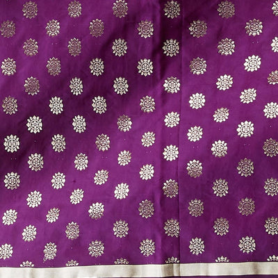 Purple floral buttas kathan silk saree with self zari border