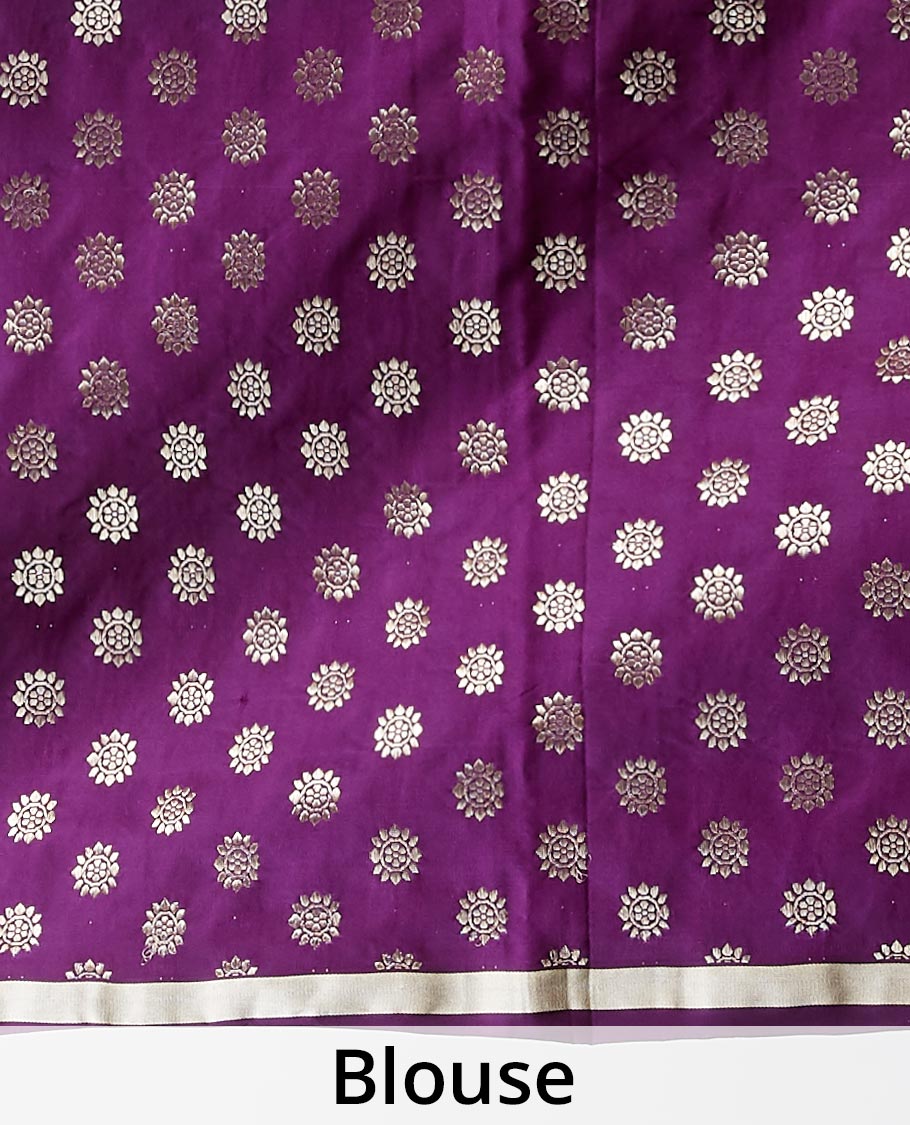 Purple floral buttas kathan silk saree with self zari border