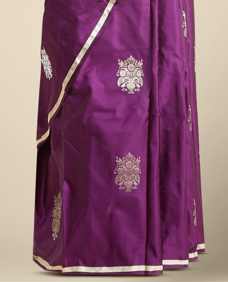Purple floral buttas kathan silk saree with self zari border