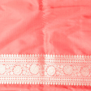 Red striped design banaras silk saree with self intricate border