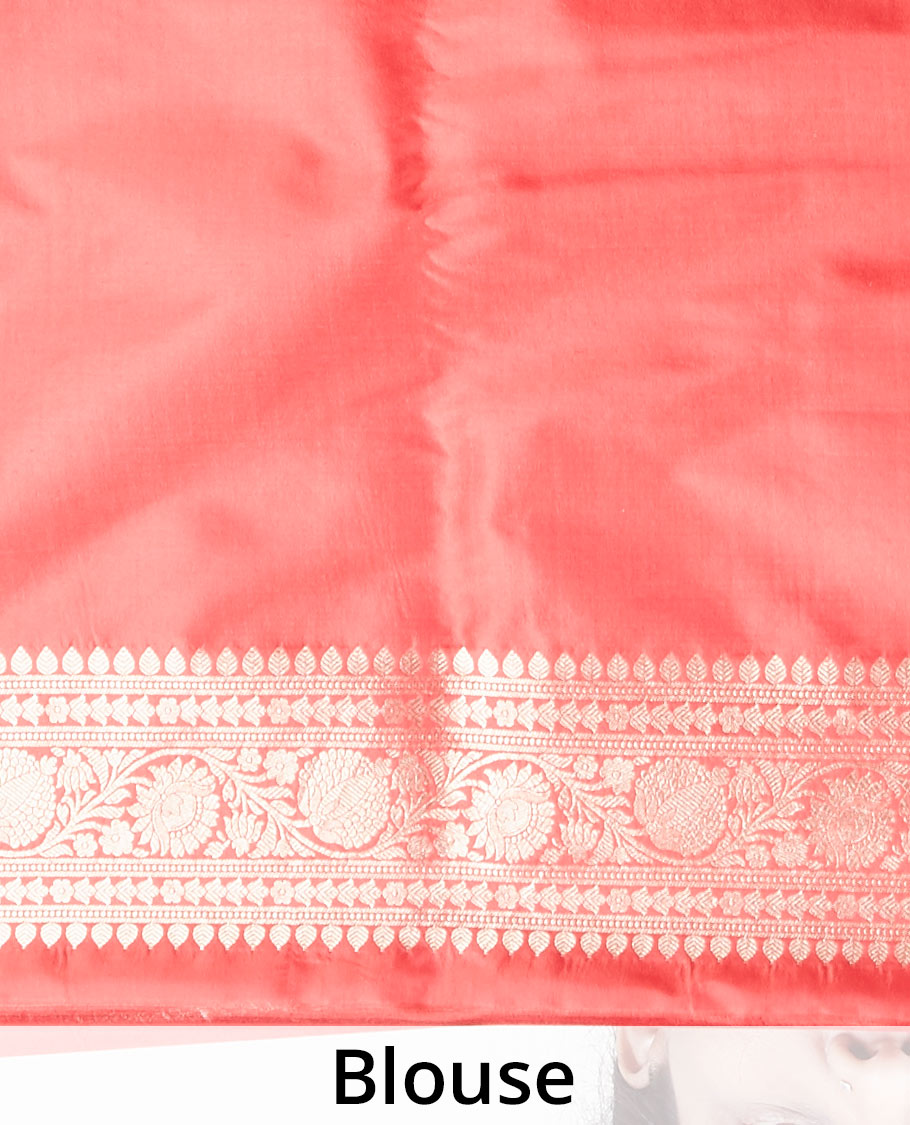 Red striped design banaras silk saree with self intricate border