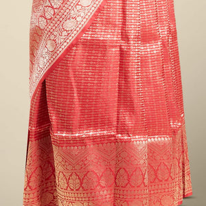 Red striped design banaras silk saree with self intricate border