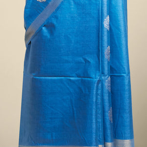 Blue  floral buttas tusser silk saree with self zari border