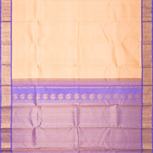 Sandal Handloom Kanchipuram Korvai Silk Saree With Lavender Border