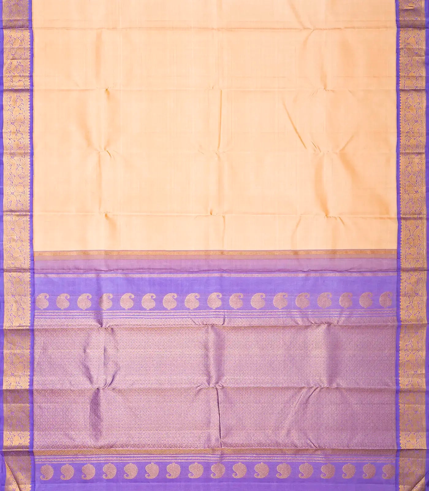 Sandal Handloom Kanchipuram Korvai Silk Saree With Lavender Border