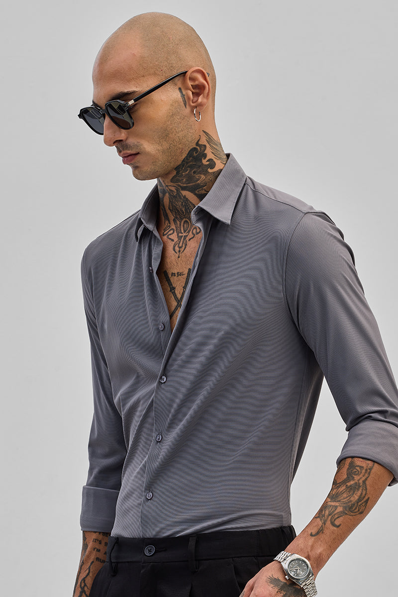 Grey Stretchable Slim Fit Shirt