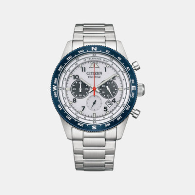 Eco-Drive Men Eco-Drive White Dial Chronograph Stainless Steel Watch CA4554-84H