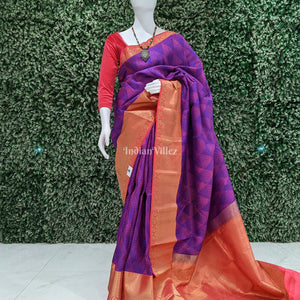 Blue With Red Pure Kanjivaram Silk Saree