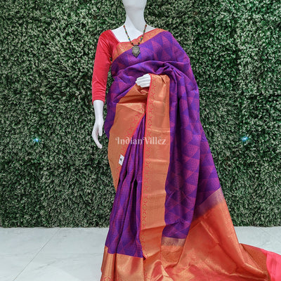 Blue With Red Pure Kanjivaram Silk Saree