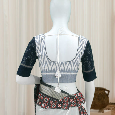 White Blue Odisha Ikat Sambalpuri Cotton Blouse