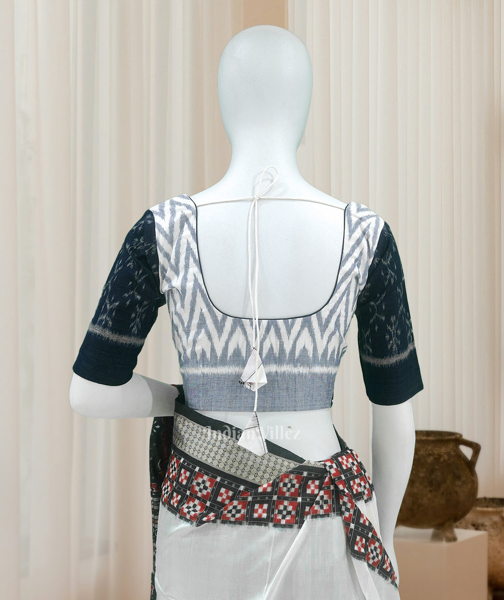 White Blue Odisha Ikat Sambalpuri Cotton Blouse
