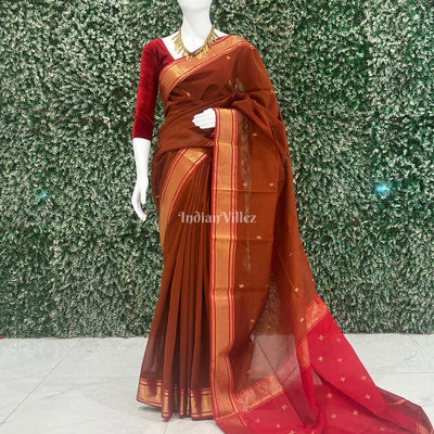 Caramel Butta Design Pure Silk Cotton Maheshwari Saree with Zari Border