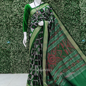 Black Green & Grey Pasapali Sambalpuri Silk Saree