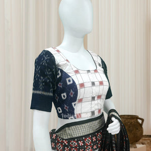 White Blue Odisha Ikat Sambalpuri Cotton Blouse