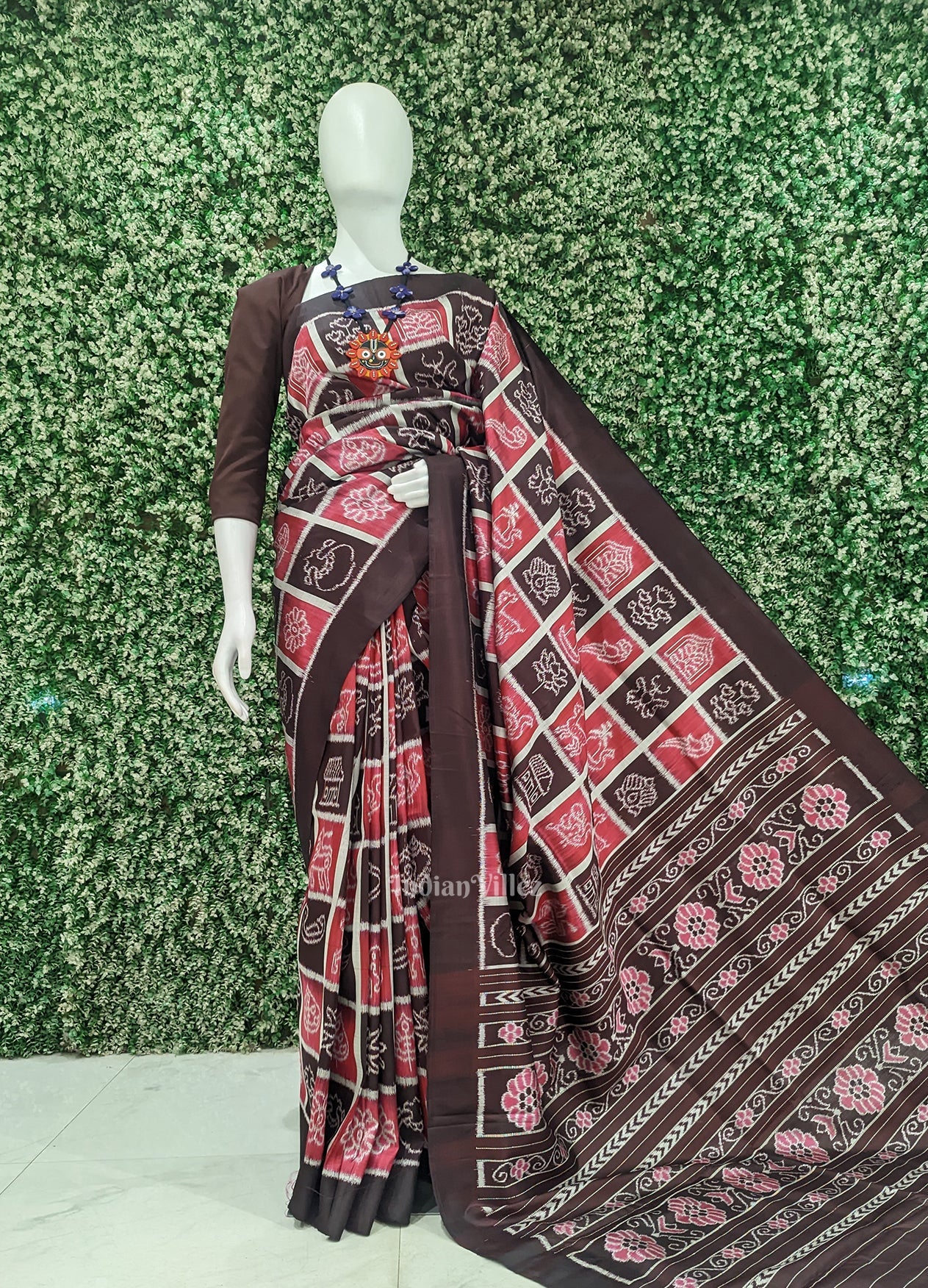 Pink Coffee  Nabakothi Odisha Ikat Contemporary Designer Saree