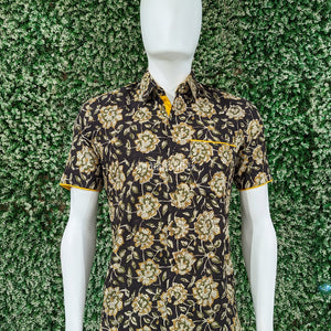 Black Design Block Printed Half Sleeve Shirt for Men