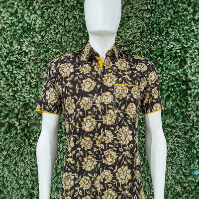 Black Design Block Printed Half Sleeve Shirt for Men