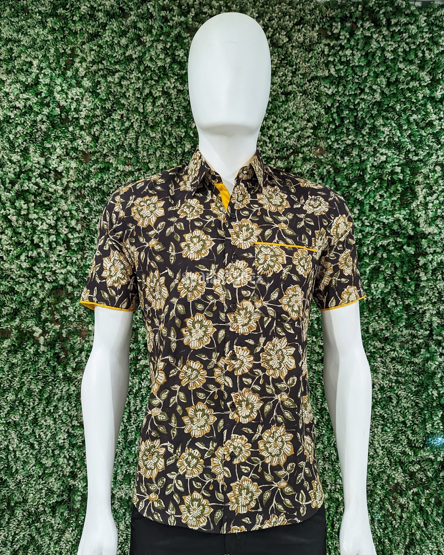 Black Design Block Printed Half Sleeve Shirt for Men