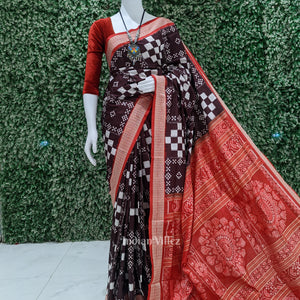 Wine Red Pasapali Theme Sambalpuri Silk Saree