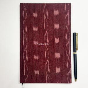 Marron Handmade Ikat Woven Cotton Fabric Cover Diary