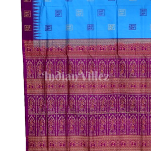 Sky Blue With Maroon Tribal Design Bomkai Sambalpuri Silk Saree